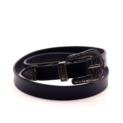 Engraved Buckle Leather Belt 25mmW