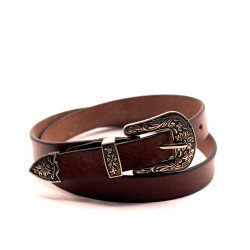 Engraved Buckle Leather Belt 25mmW