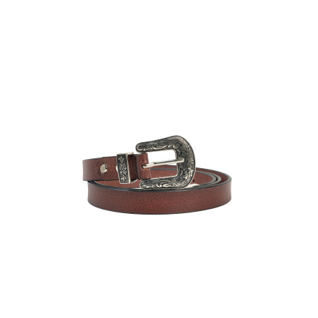 Engraved Buckle Leather Belt 25mmW
