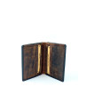 Hunters Collection 2 fold slim mens leather wallet in black with brown interior, showing card slots and coin pocket