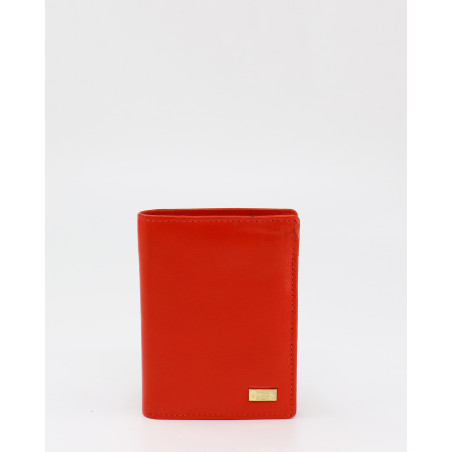 Compact red genuine leather ladies wallet with bilfold and card holder