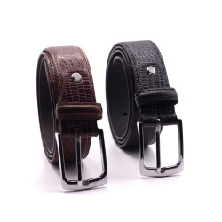 Lizard Print Leather Belt 35mmW Brown